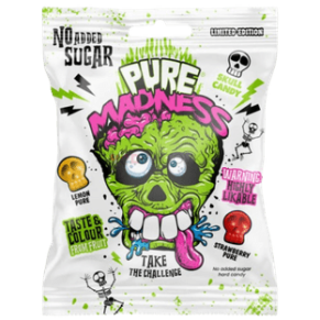 SOUR MADNESS CRUSH - סוכריות קשות חמוצות במיוחד בטעמי לימון ותות ללא תוספת סוכר 60 גרם (כשר)