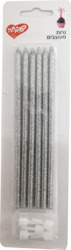 Long Candles Silver Glitter 6pcs
