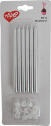 Simha Long metallic Silver candles 12 pcs