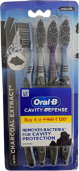 Medium Size Cavity Defense Toothbrush w/ Charcoal Extract 4 ct