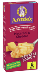 Annie's® Natural 25% Less Sodium Macaroni & Mild Cheddar Mac & Cheese 6 Oz Box